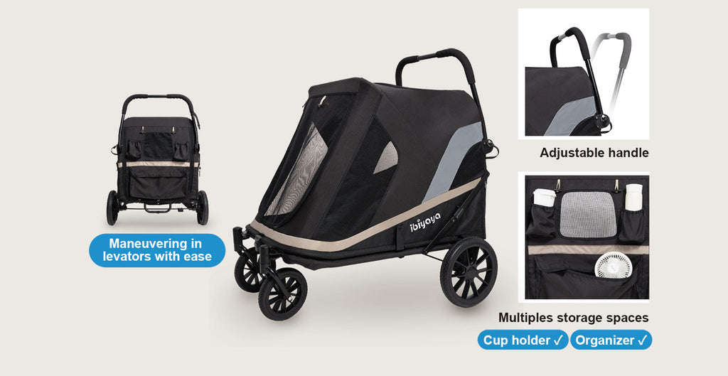 Ibiyaya Grand Cruiser Large Dog Stroller, 4-Wheel Foldable Big Dog Pram for Large Breeds, Senior & Injured Pets