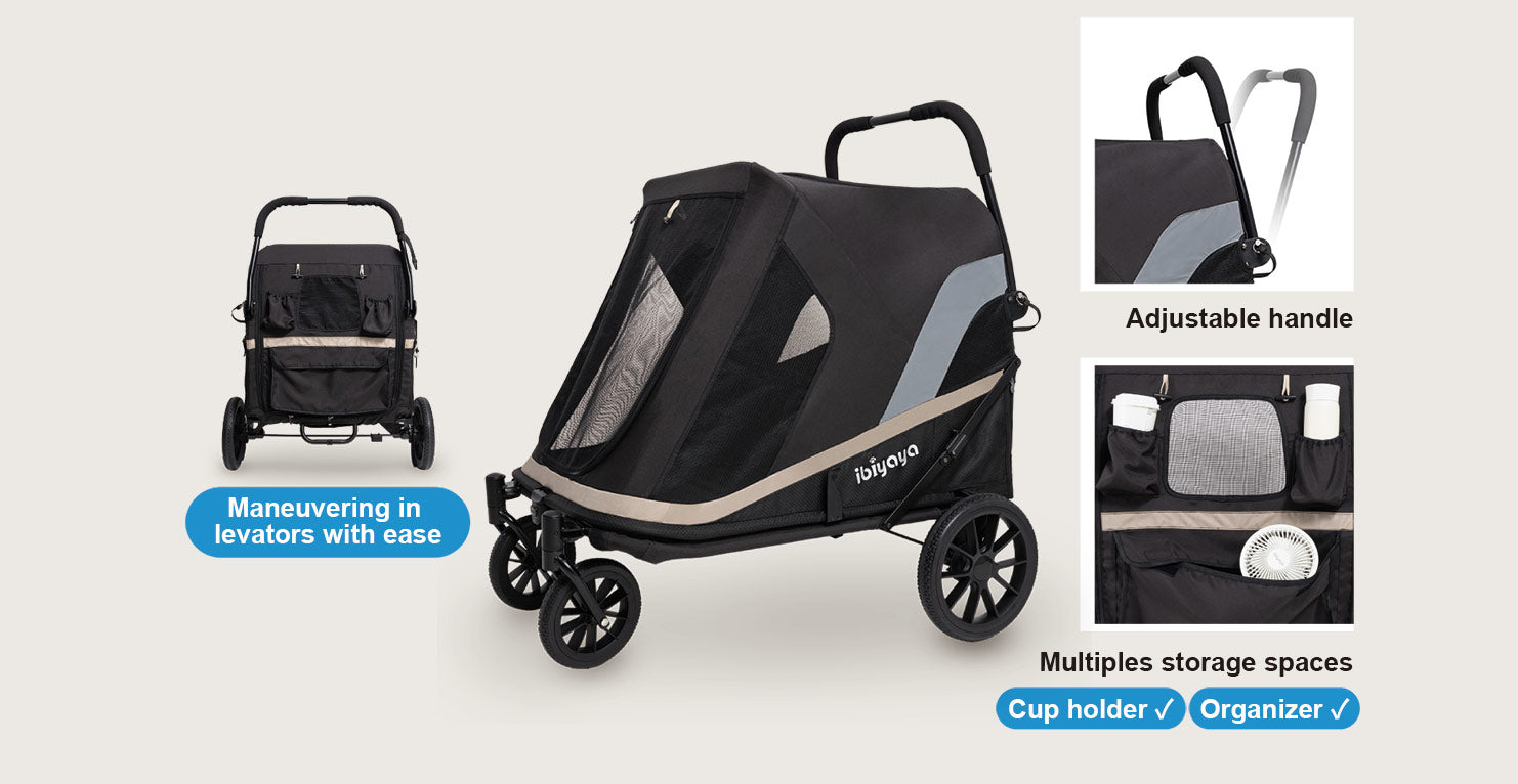 Ibiyaya Grand Cruiser Large Dog Stroller, 4-Wheel Foldable Big Dog Pram for Large Breeds, Senior & Injured Pets