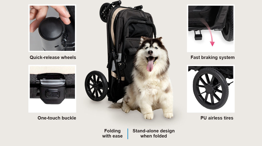 Ibiyaya Grand Cruiser Large Dog Stroller, 4-Wheel Foldable Big Dog Pram for Large Breeds, Senior & Injured Pets