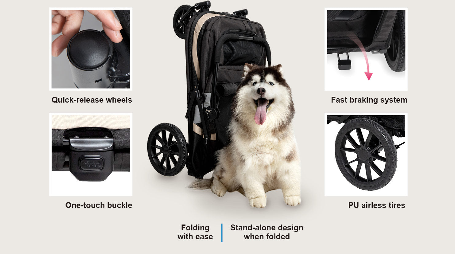 Ibiyaya Grand Cruiser Large Dog Stroller, 4-Wheel Foldable Big Dog Pram for Large Breeds, Senior & Injured Pets