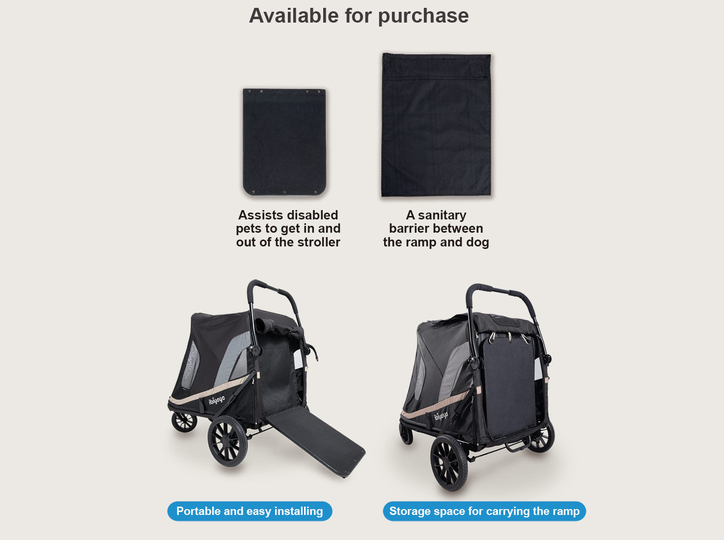 Ibiyaya Grand Cruiser Large Dog Stroller, 4-Wheel Foldable Big Dog Pram for Large Breeds, Senior & Injured Pets