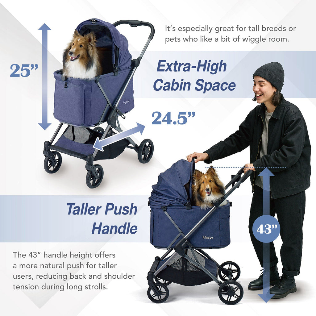 Ibiyaya Maxi Deep Carriage Pet Stroller with Puncture-Free Rubber Wheels, Lightweight and Collapsible