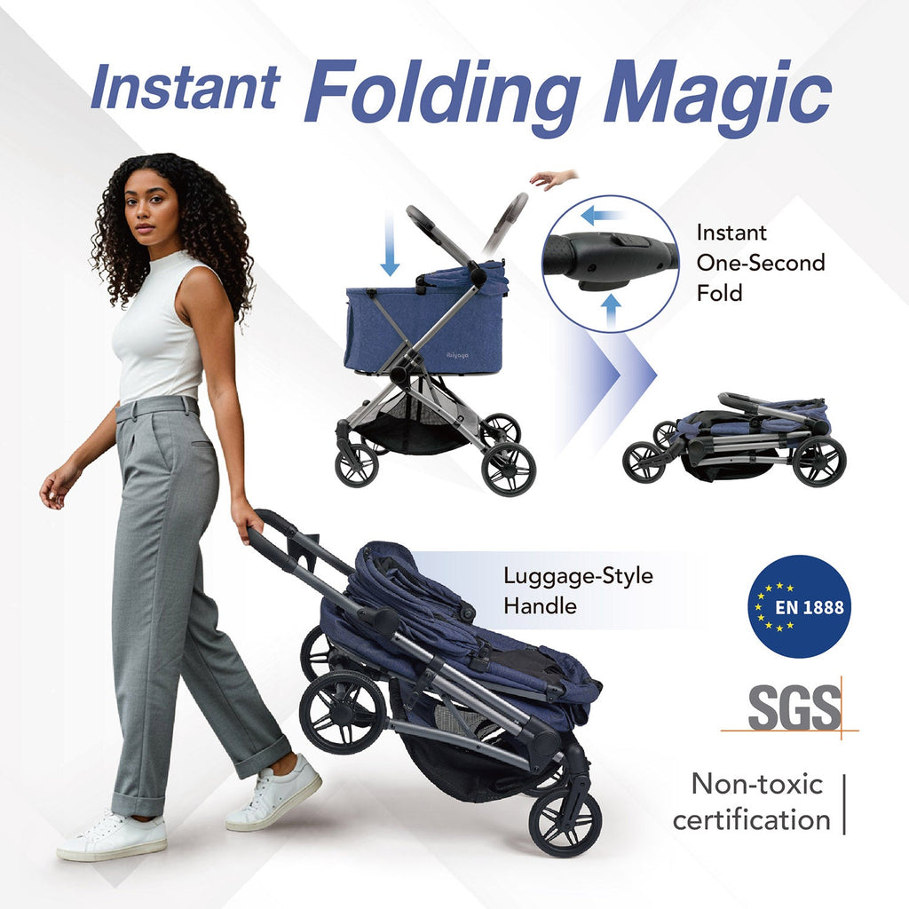 Ibiyaya Maxi Deep Carriage Pet Stroller with Puncture-Free Rubber Wheels, Lightweight and Collapsible