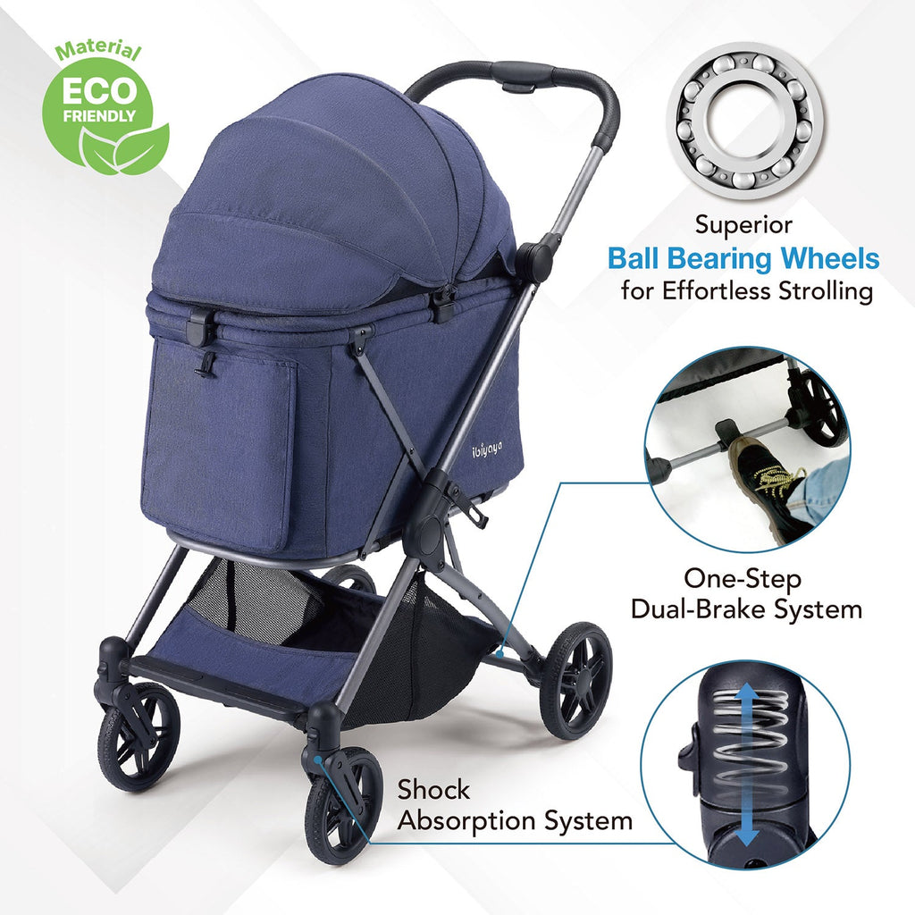 Ibiyaya Maxi Deep Carriage Pet Stroller with Puncture-Free Rubber Wheels, Lightweight and Collapsible