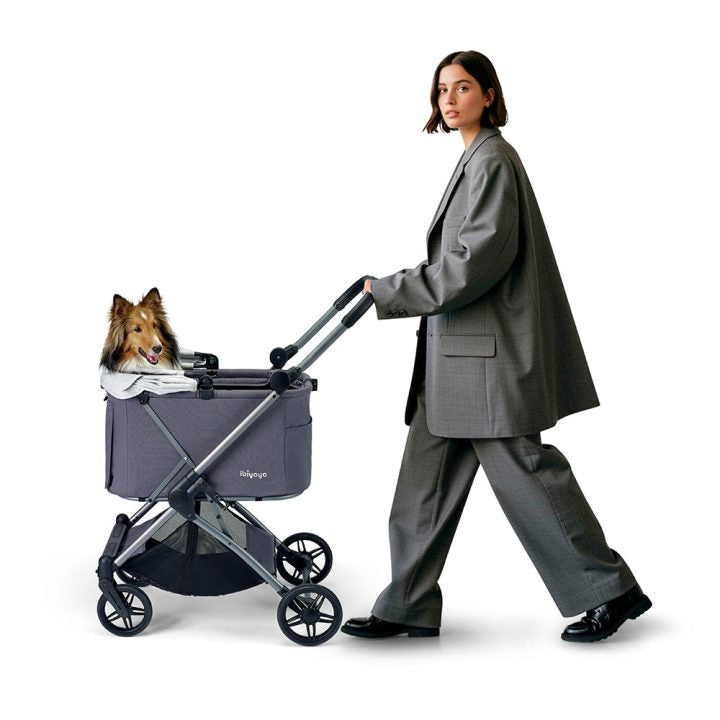 Ibiyaya Maxi Deep Carriage Pet Stroller with Puncture-Free Rubber Wheels, Lightweight and Collapsible