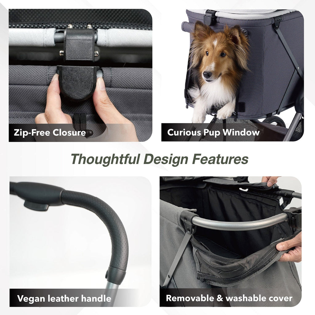 Ibiyaya Maxi Deep Carriage Pet Stroller with Puncture-Free Rubber Wheels, Lightweight and Collapsible
