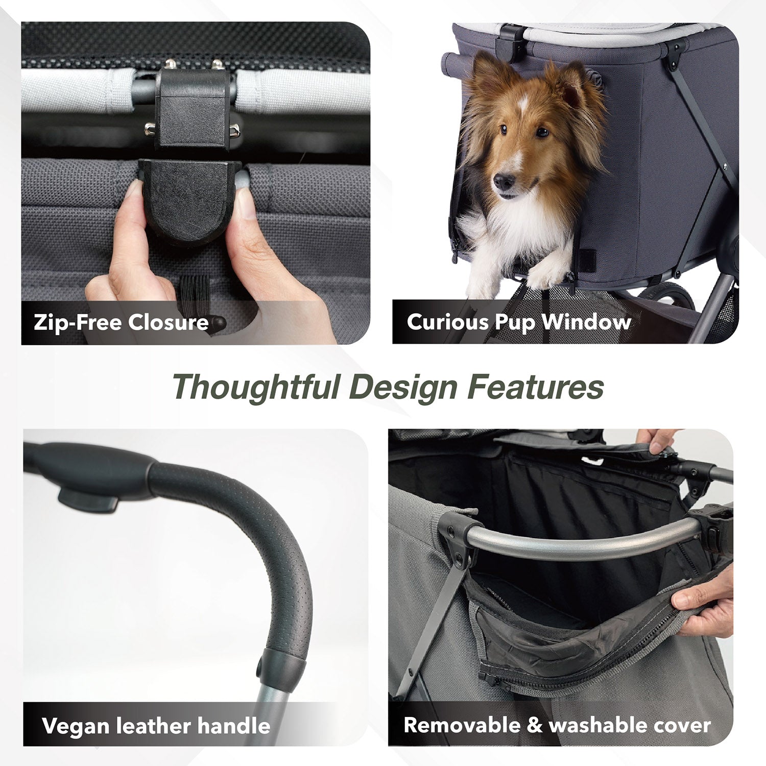 Ibiyaya Maxi Deep Carriage Pet Stroller with Puncture-Free Rubber Wheels, Lightweight and Collapsible