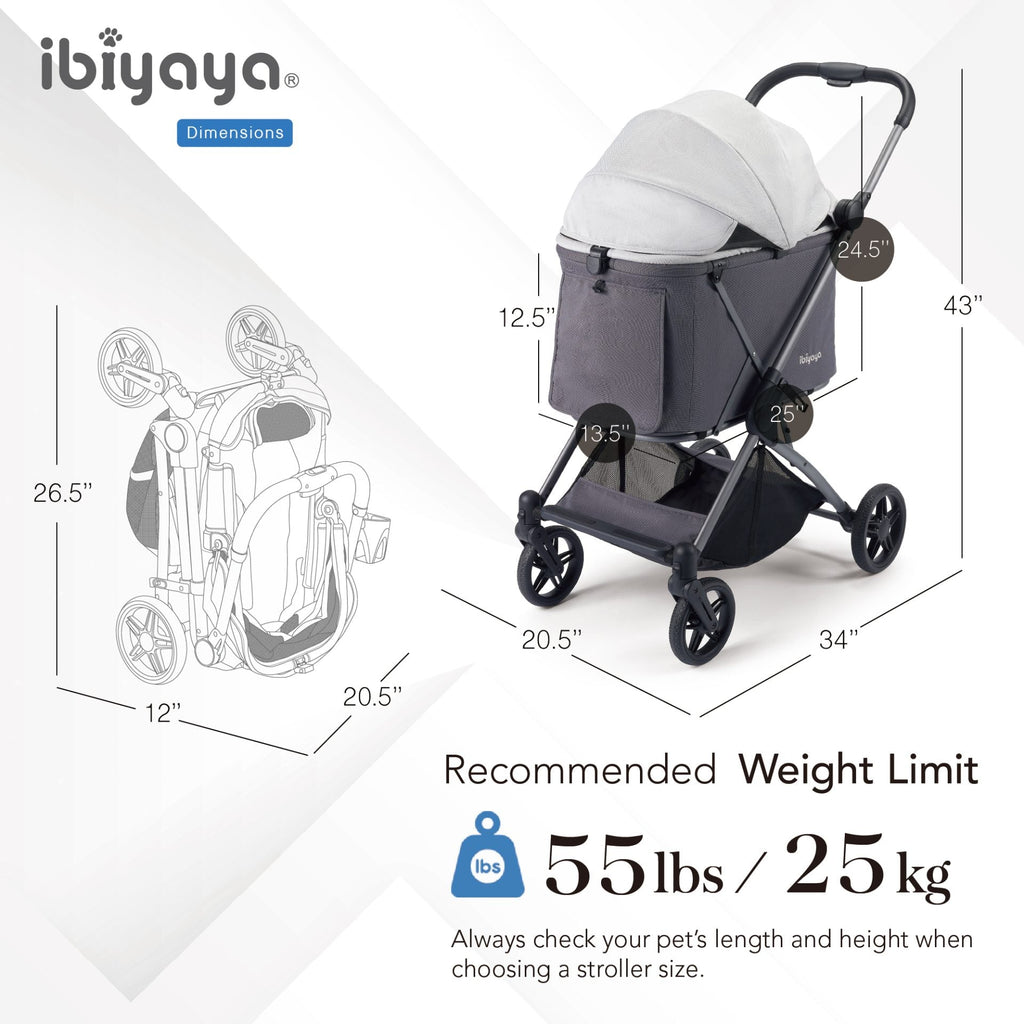Ibiyaya Maxi Deep Carriage Pet Stroller with Puncture-Free Rubber Wheels, Lightweight and Collapsible