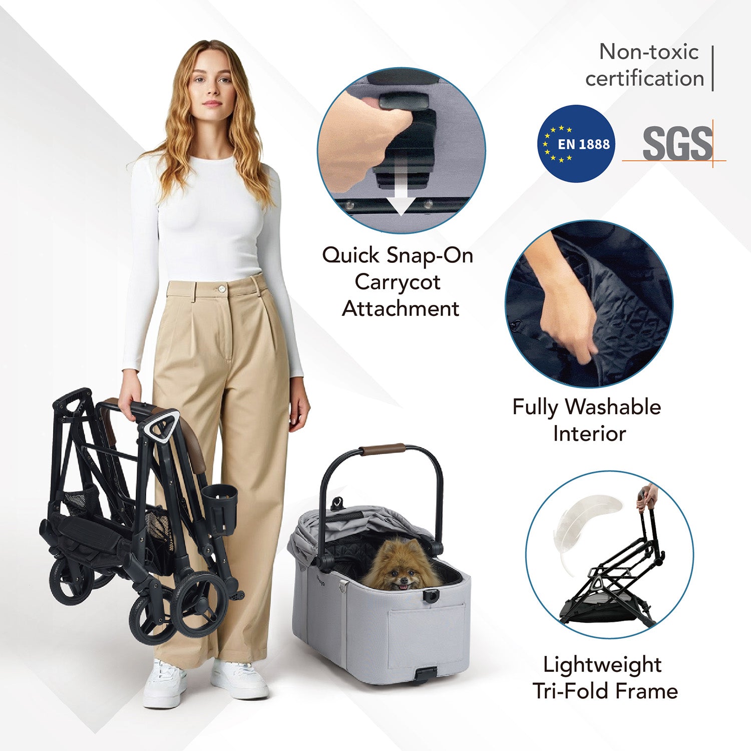 Tinker Small Detachable Pet Stroller with Cup Holder – Compact Buggy for Cats & Small Dogs