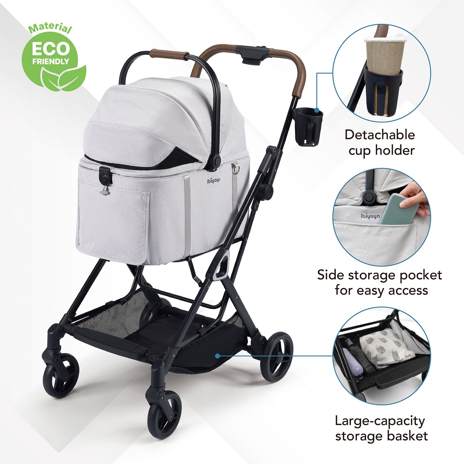 Tinker Small Detachable Pet Stroller with Cup Holder – Compact Buggy for Cats & Small Dogs