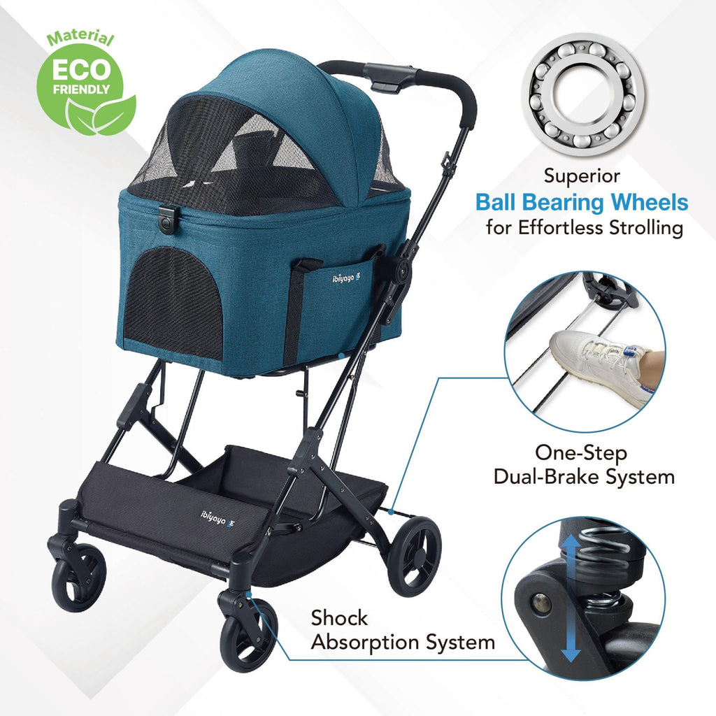 ibiyaya® Essential – Travois Tri-fold Pet Travel System XL, Pet Stroller with Detachable Carrier