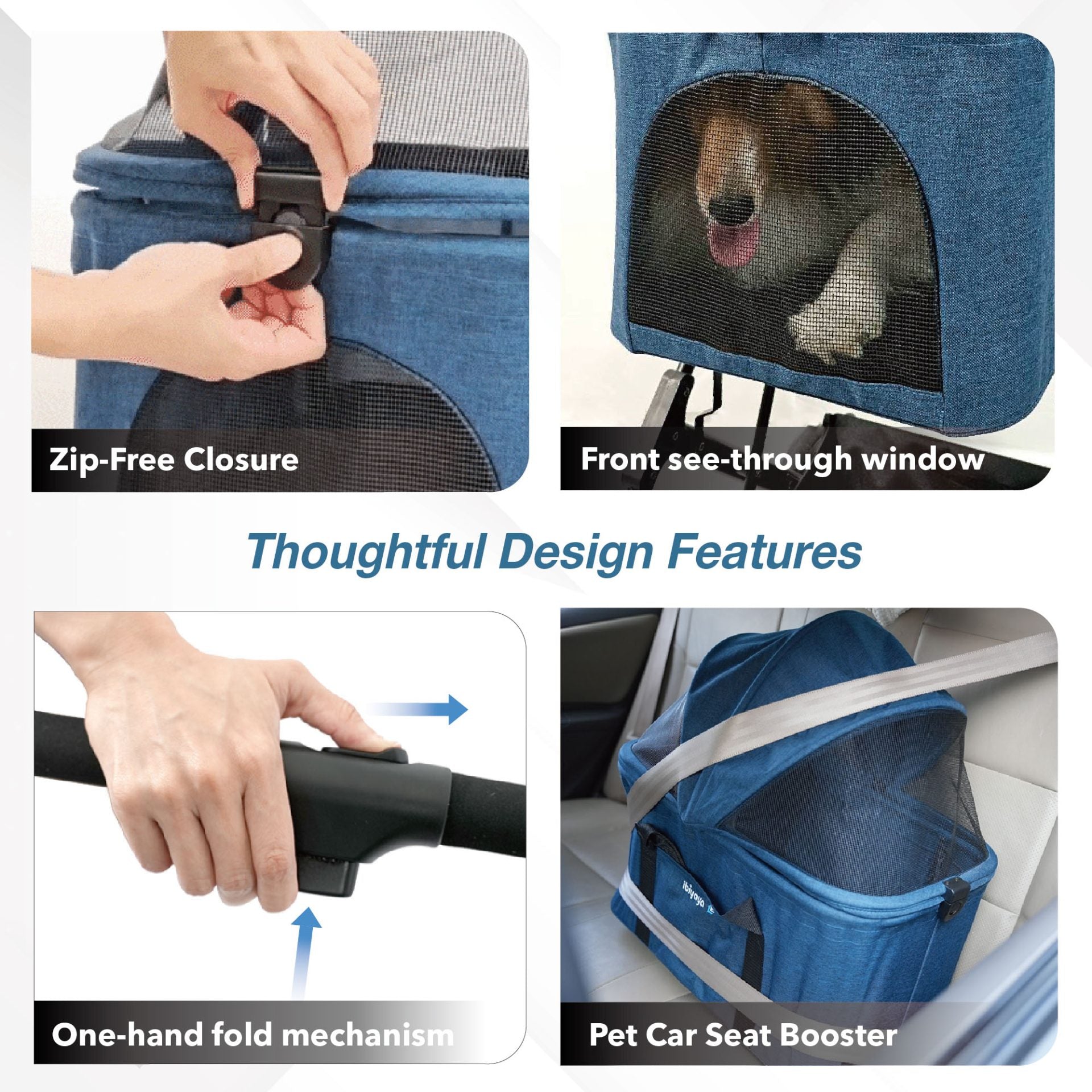 ibiyaya® Essential – Travois Tri-fold Pet Travel System XL, Pet Stroller with Detachable Carrier