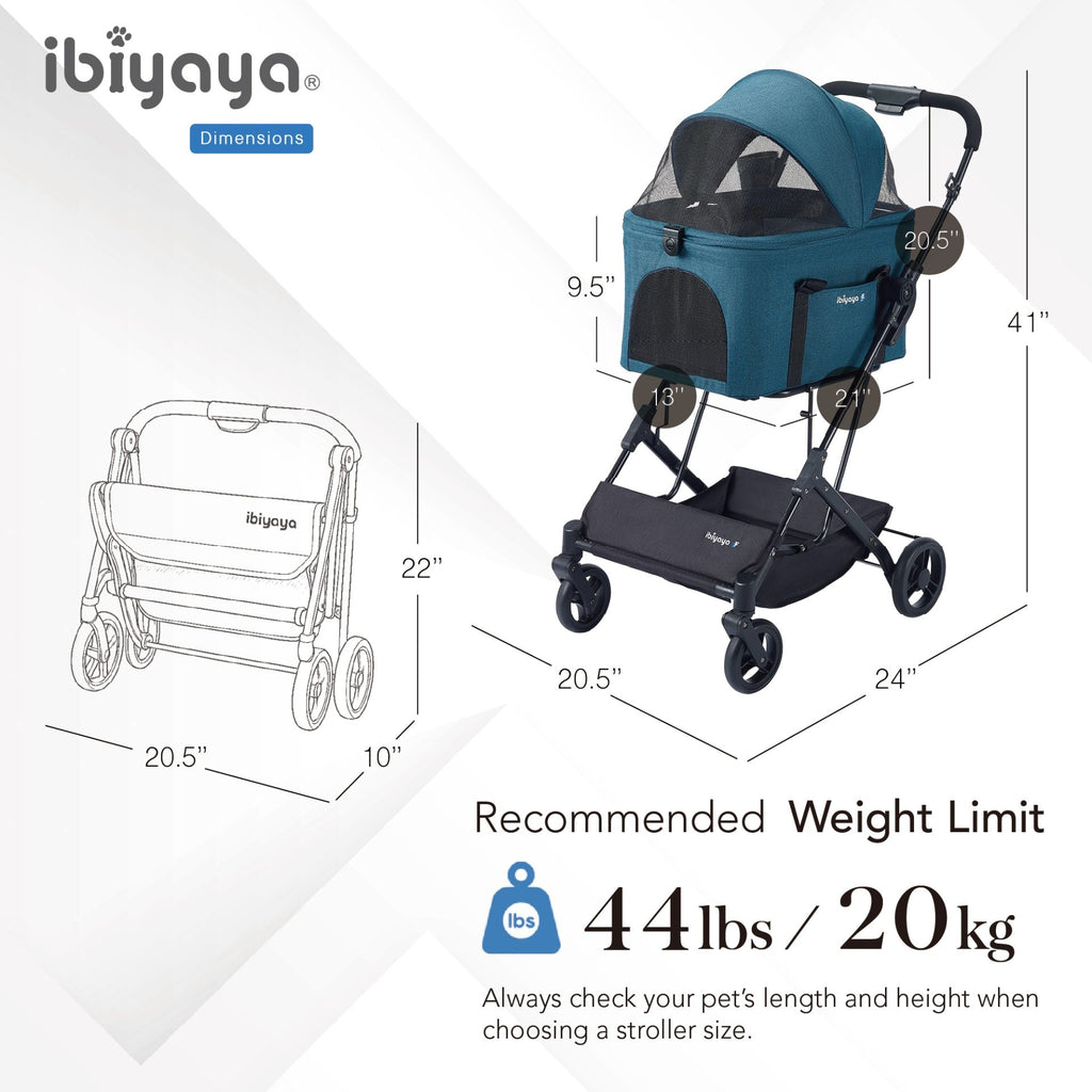 ibiyaya® Essential – Travois Tri-fold Pet Travel System XL, Pet Stroller with Detachable Carrier