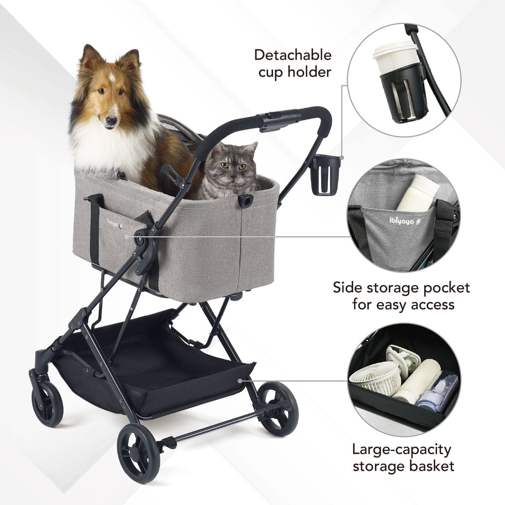 ibiyaya® Essential – Travois Tri-fold Pet Travel System XL, Pet Stroller with Detachable Carrier