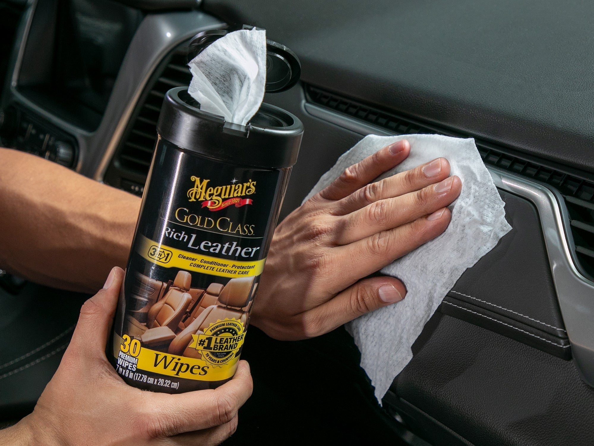 Meguiar's Gold Class Rich Leather Cleaner/Conditioner Wipes, G10900 - 25 Wipes