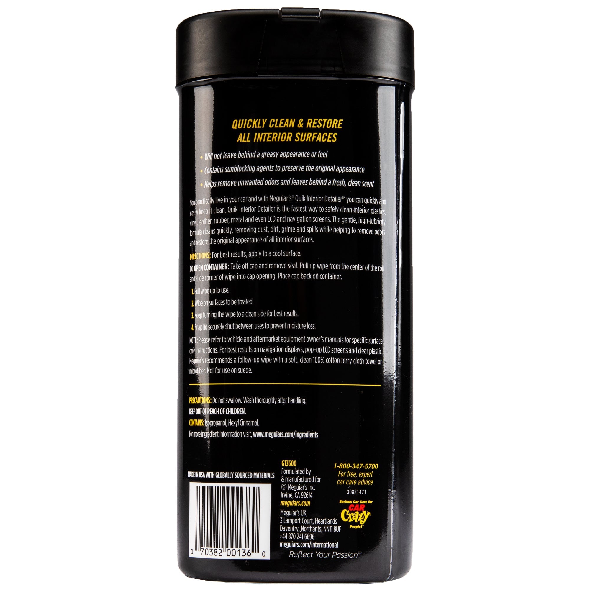 Meguiar's Quik Interior Detailer Wipes, G13600 - 30 Wipes