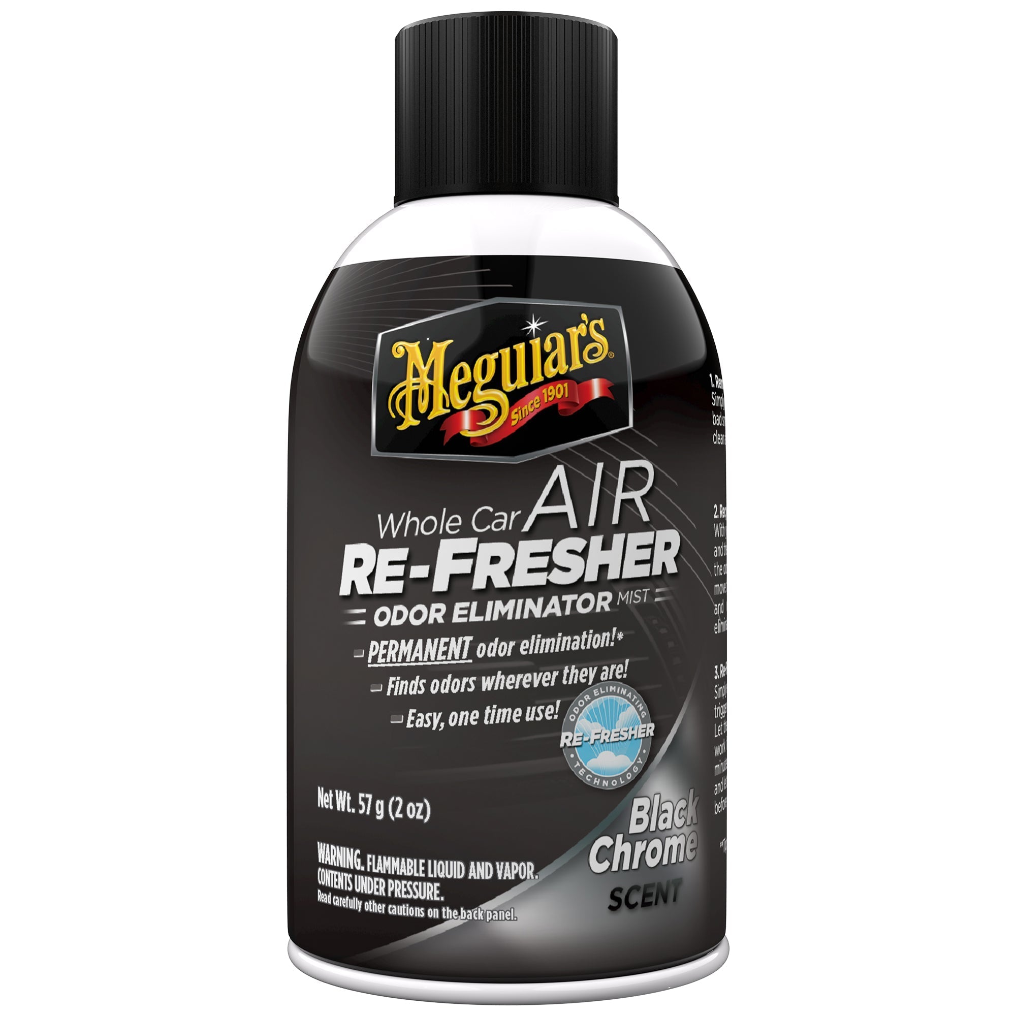 Meguiar's Whole Car Air Refresher Odor Eliminator, G181302 - Black Chrome Scent