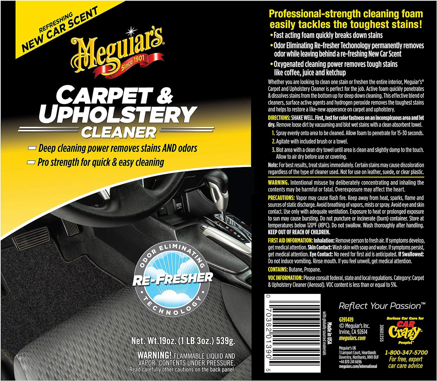 Meguiar's Carpet & Upholstery Cleaner, G191419 - 19 oz.