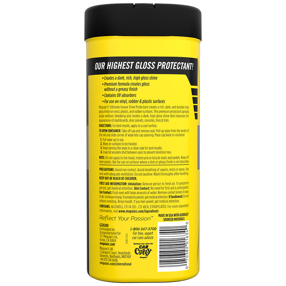 Meguiar's Ultimate Insane Shine Protectant Wipes, G220200 - 30 Wipes