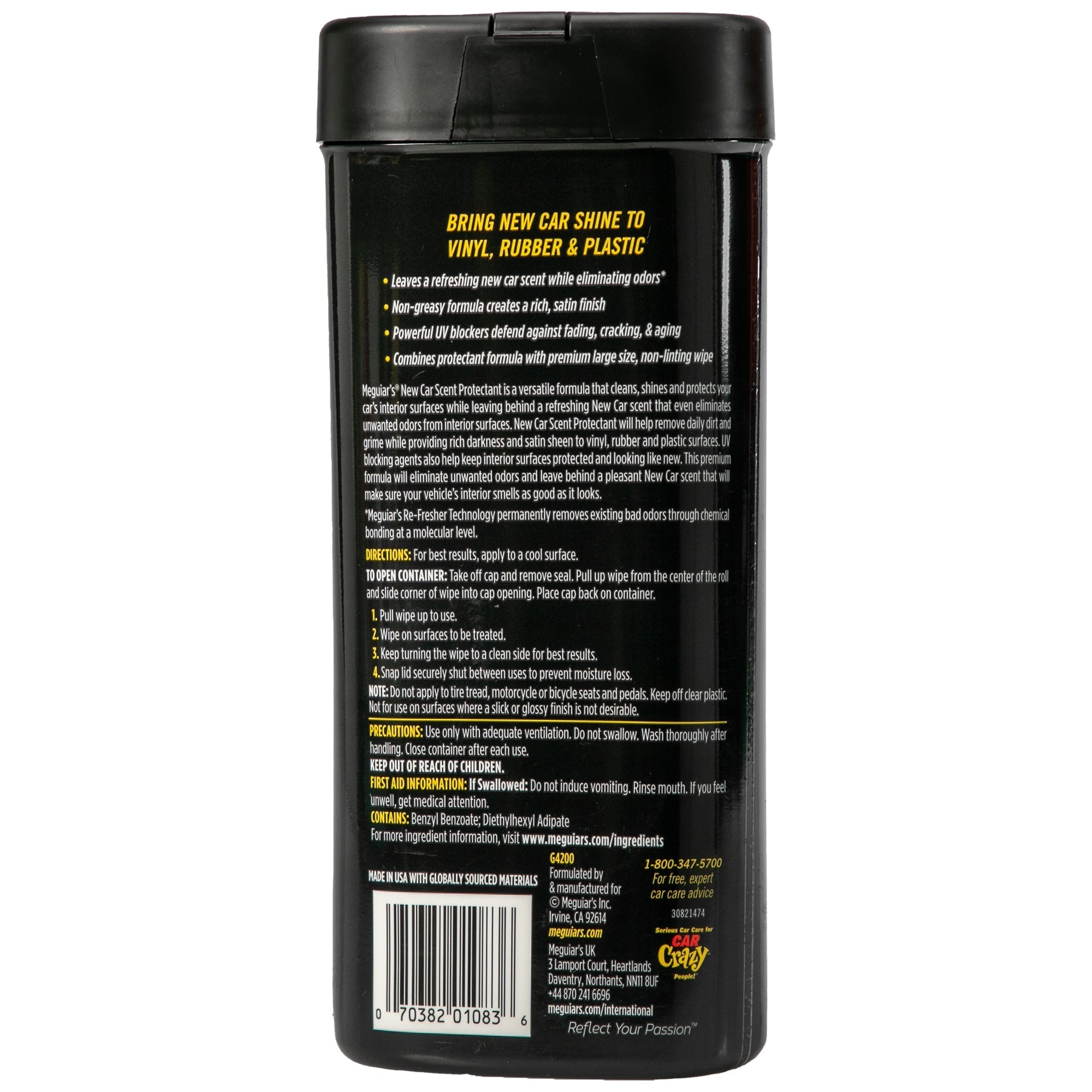 Meguiar's New Car Scent Interior Protectant Wipes, G4200 - 30 Wipes