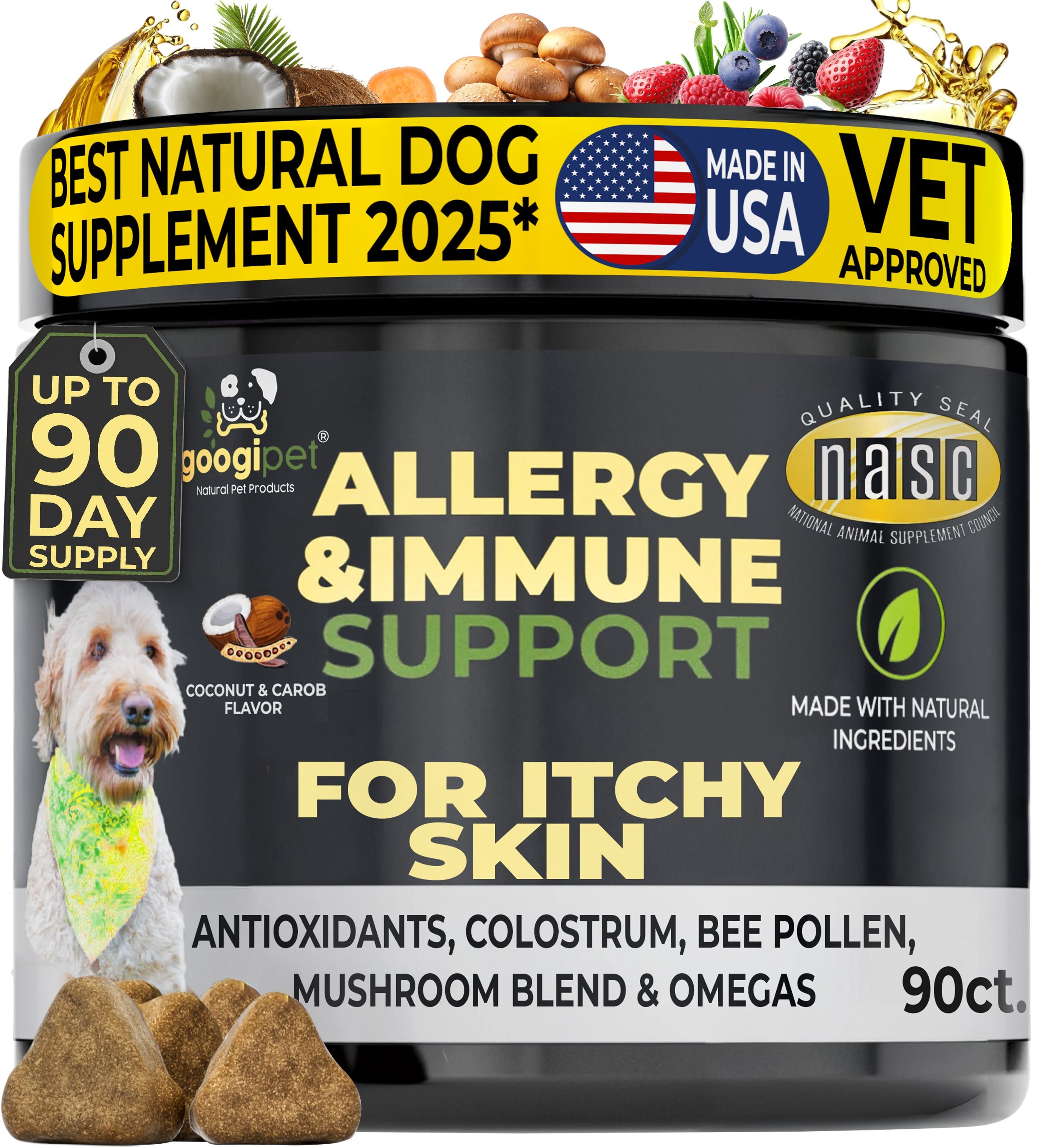 Googipet Allergy & Immune Support Chews for Dogs (Coconut & Carob Flavor)