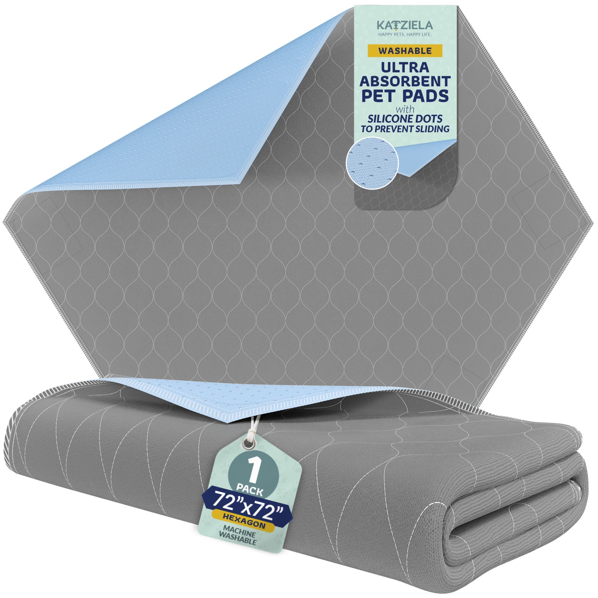 Katziela Quick-Drying Washable Pee Pads for Dogs With Hook & Loop Hexagon