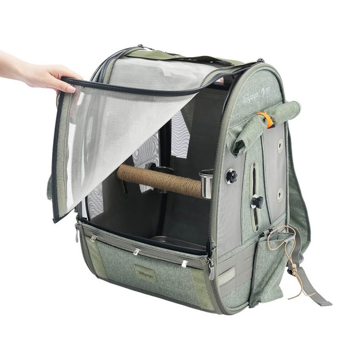 Ibiyaya Medium Size TrackPack, Backpack Bird Travel Carrier with Perch – Jungle Green