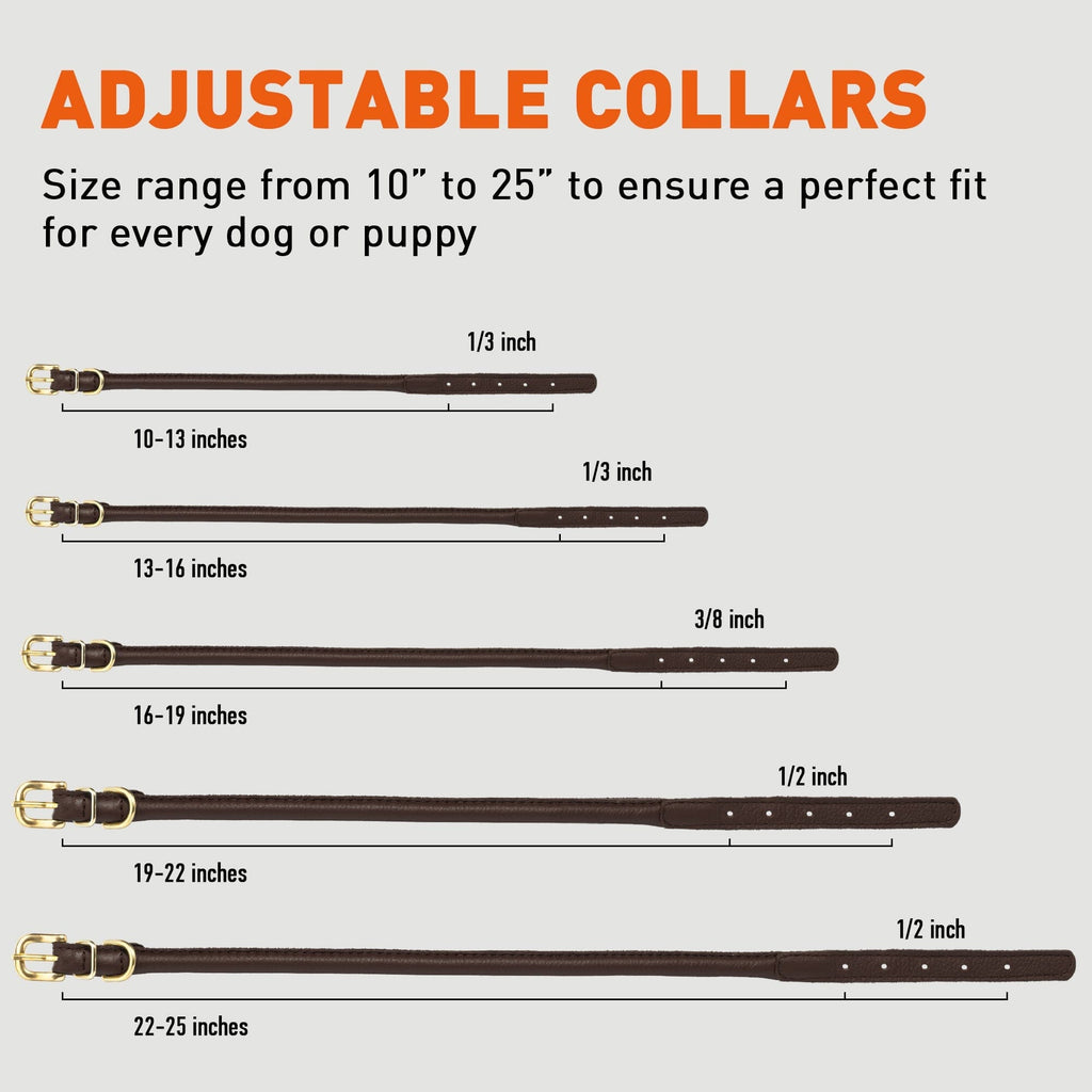Soft Rolled Leather Dog Collar with Brass Hardware