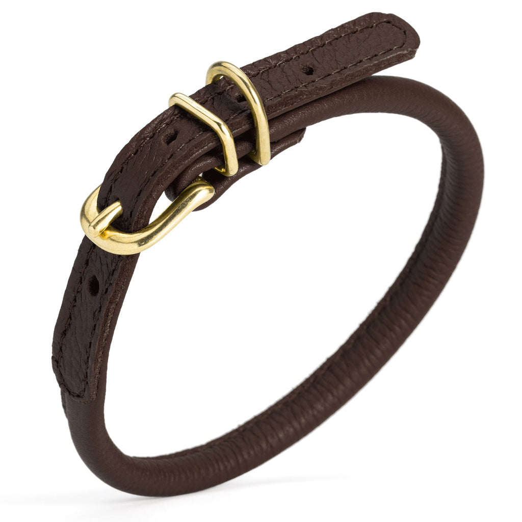 Soft Rolled Leather Dog Collar with Brass Hardware