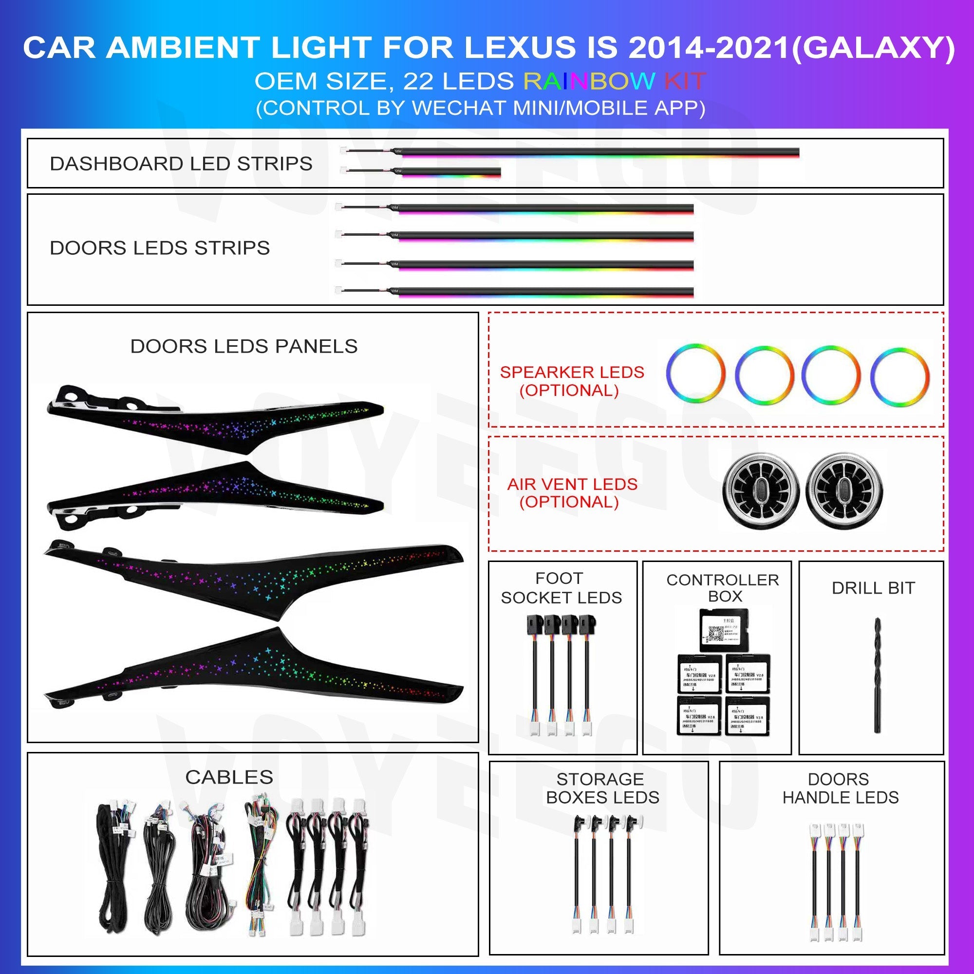 IS 2014-2021 OEM Size Customized 64 Colors Ambient Lighting Kit | Galaxy Patterns