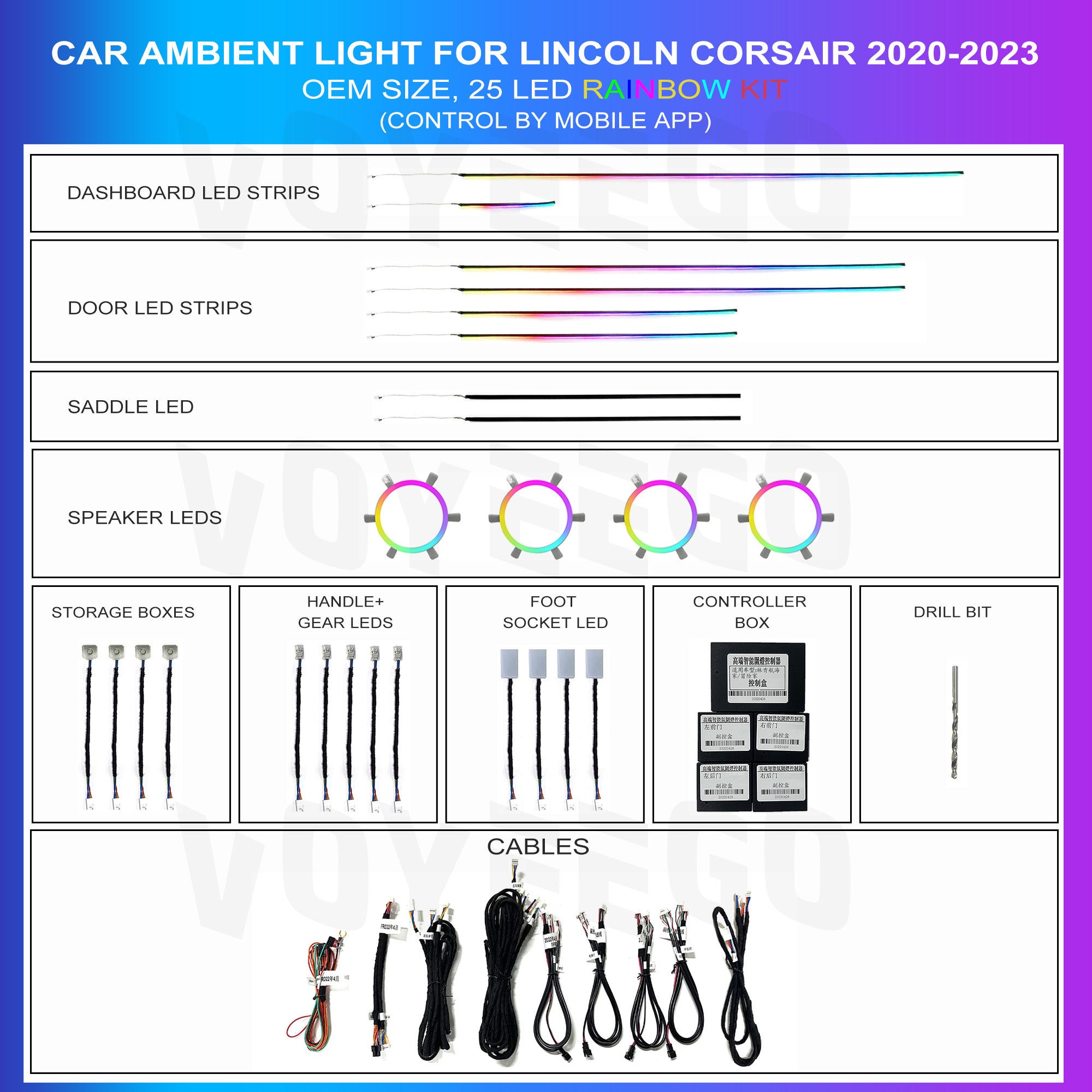 Lincoln Corsair 2020-2023 Ambient Lighting | 64RGB Colors | Speakers Leds  | 25 leds