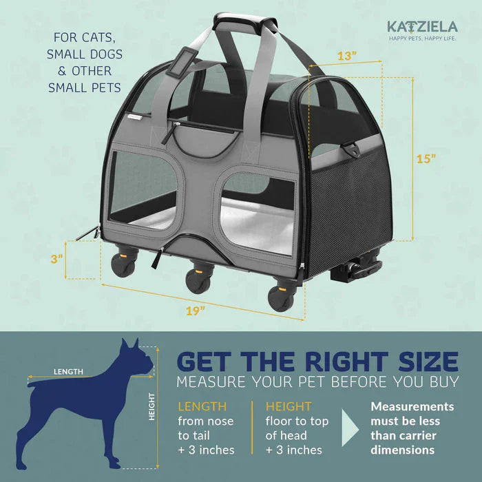 Katziela Luxury Rider Pro Pet Carrier with Removable Wheels and Telescopic Handle