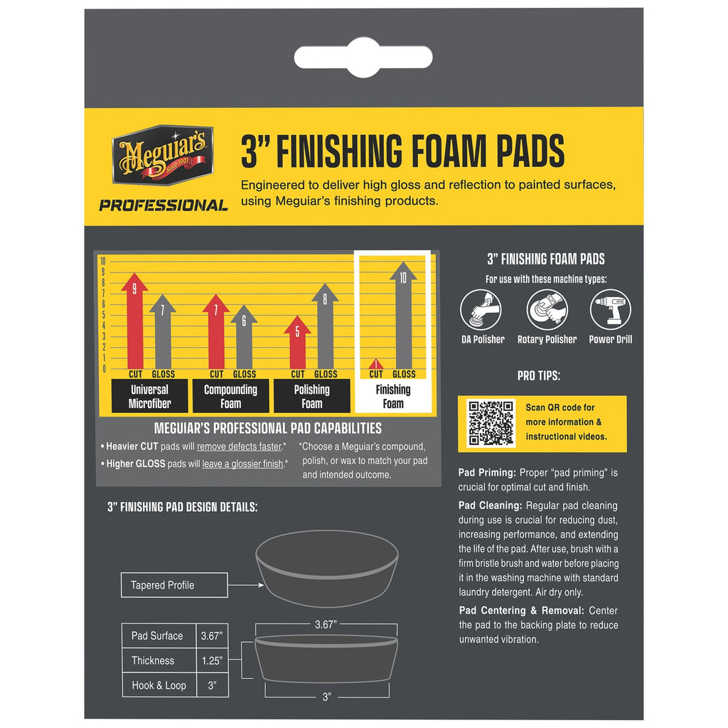 Meguiar's Professional Foam Finishing Pads, M3FFP3 - 3", Black (3 pack)