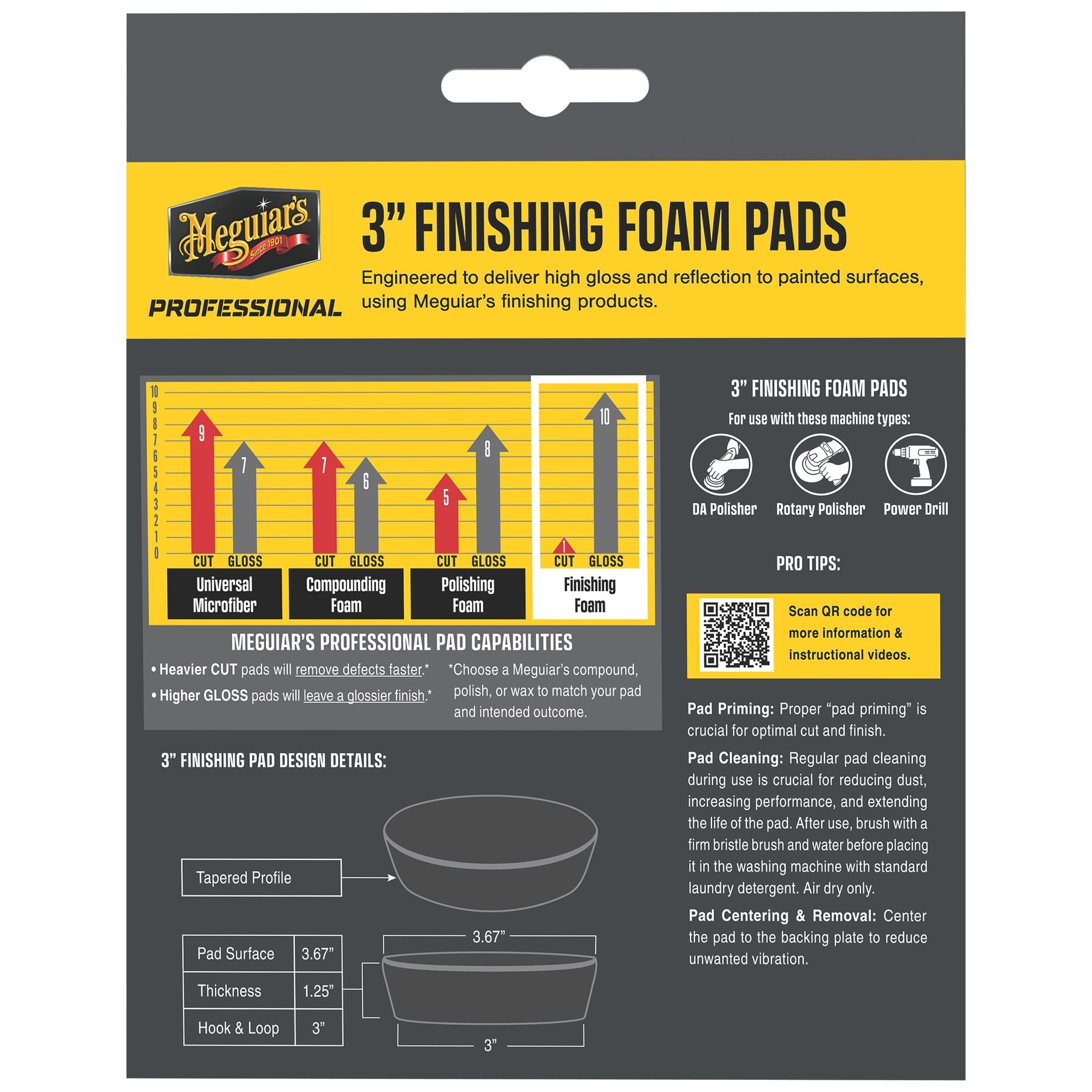 Meguiar's Professional Foam Finishing Pads, M3FFP3 - 3", Black (3 pack)