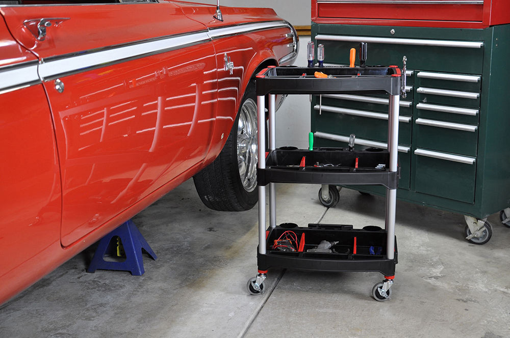 Luxor Mechanic's Three-Shelf Cart - Black/Red