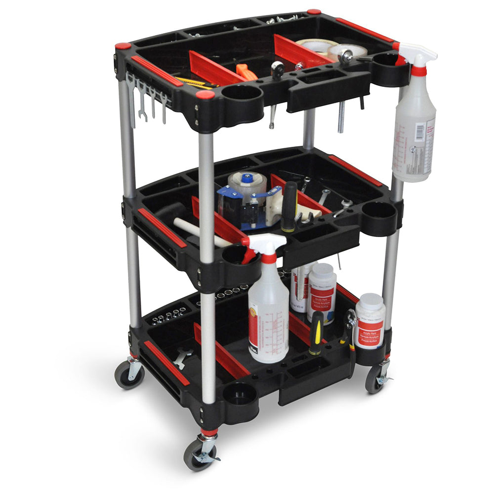 Luxor Mechanic's Three-Shelf Cart - Black/Red