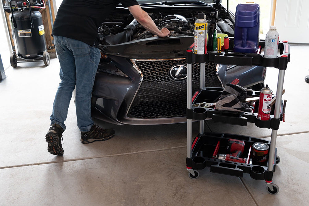 Luxor Mechanic's Three-Shelf Cart - Black/Red