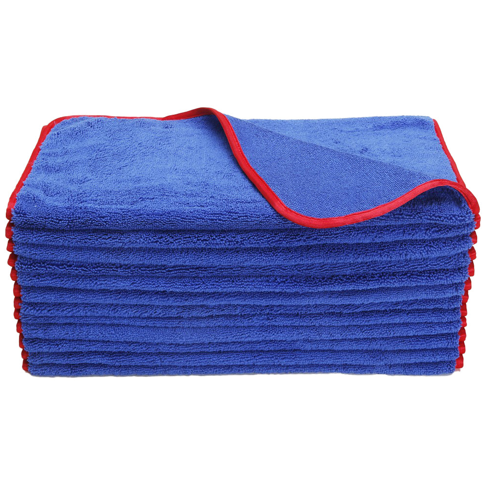 Super Towel Elite Microfiber Towel, 380 GSM, 16" x 24" - Blue w/ Red Edge (12 Pack)