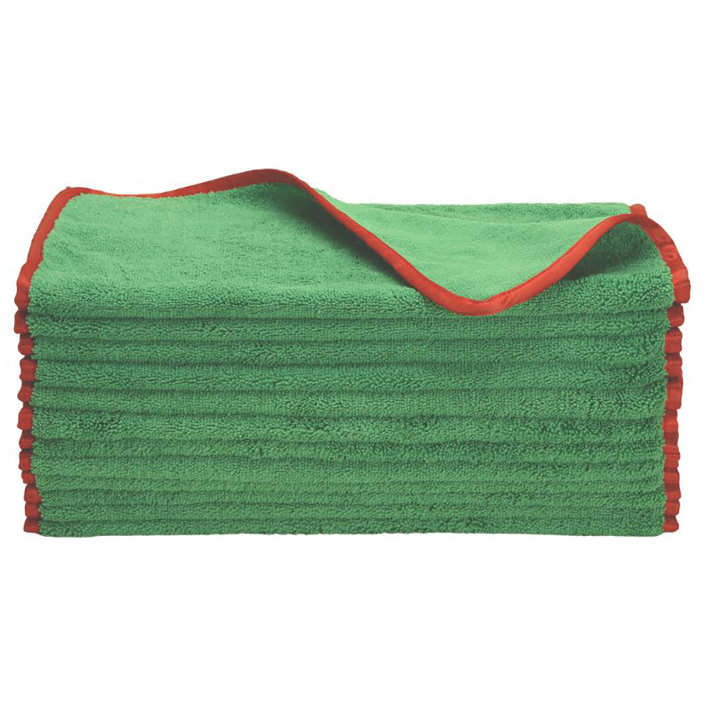 Super Towel Elite Microfiber Towel, 380 GSM, 16" x 24" - Green w/ Red Edge (12 Pack)