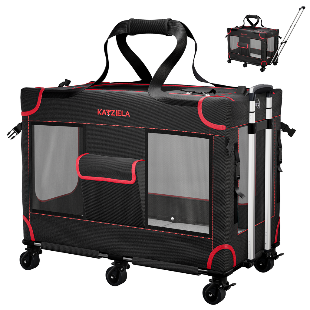 Katziela Mega Cruze Rolling Pet Carrier – Stress - Free Travel for Medium & Large Dogs 25”x17”x20”