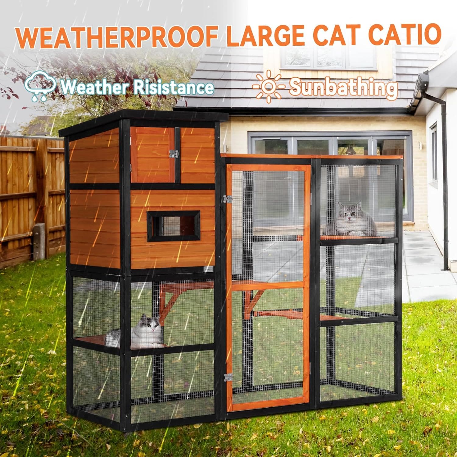 PETSFIT Outdoor Wooden Chicken Coop Hen House Ramps Run Nesting Box 4 Access