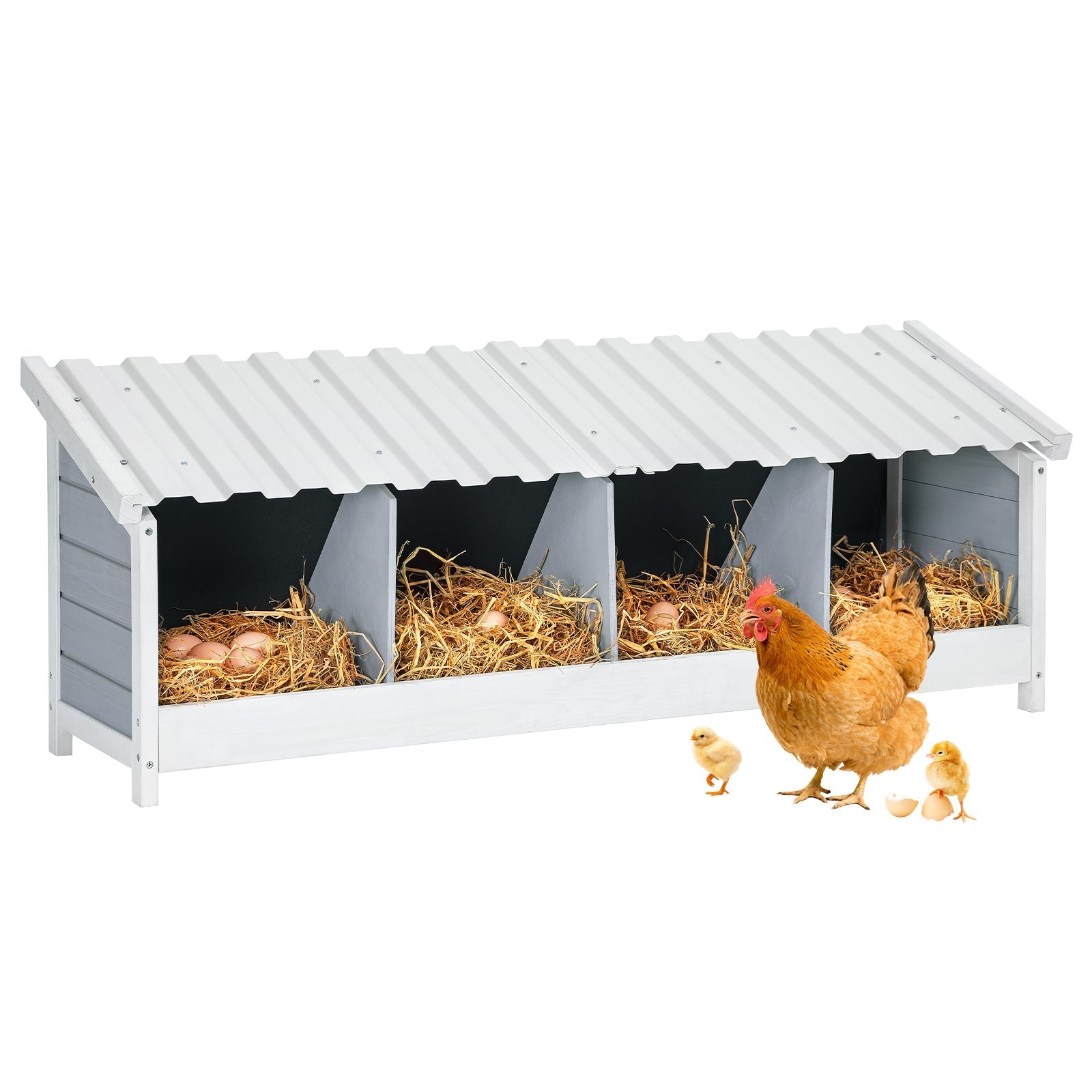 PETSFIT 4-Hole Hen Nesting Box for Coops and Farms with PVC Roof