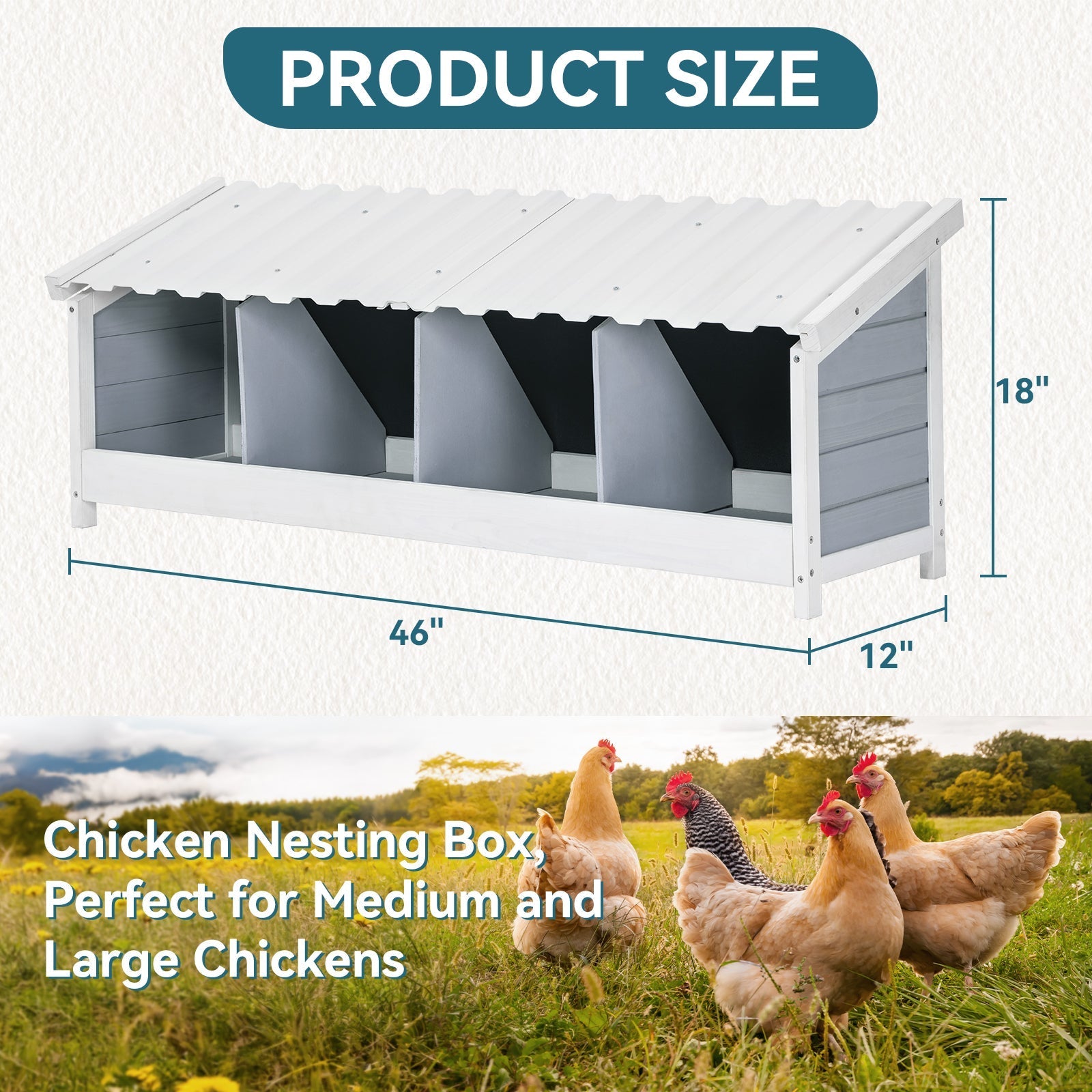 PETSFIT 4-Hole Hen Nesting Box for Coops and Farms with PVC Roof