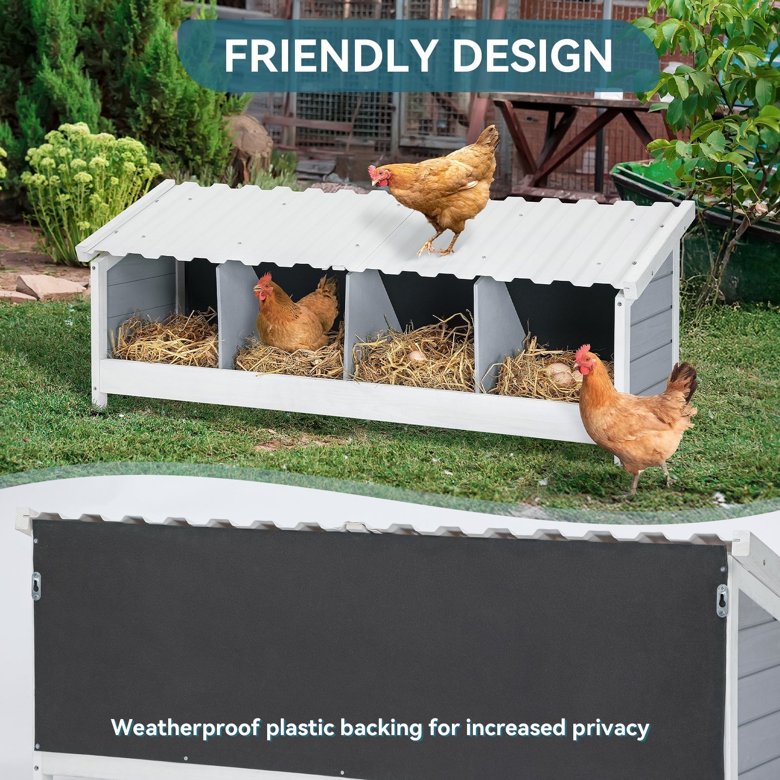 PETSFIT 4-Hole Hen Nesting Box for Coops and Farms with PVC Roof