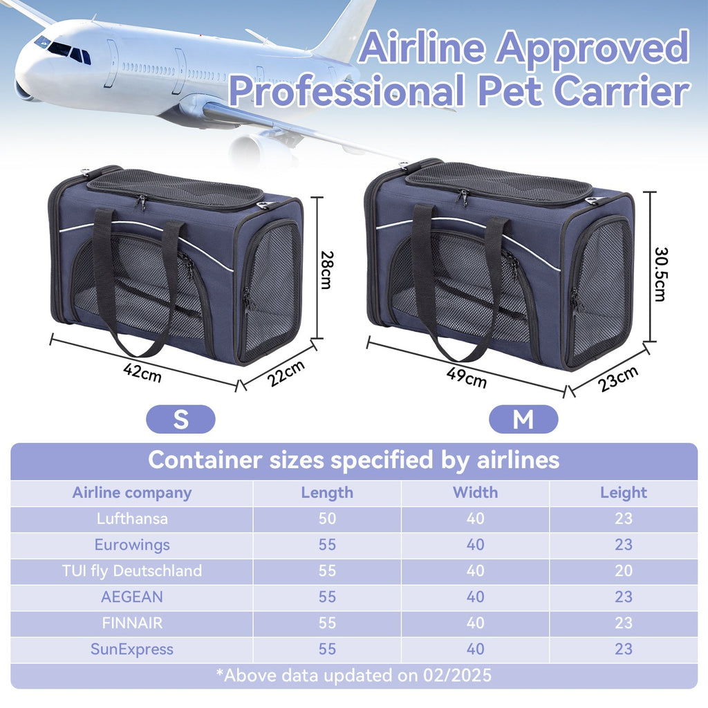 PETSFIT Two-Way Placement Dog Carrier Airline Approved Small Animals Carriers for Kittens