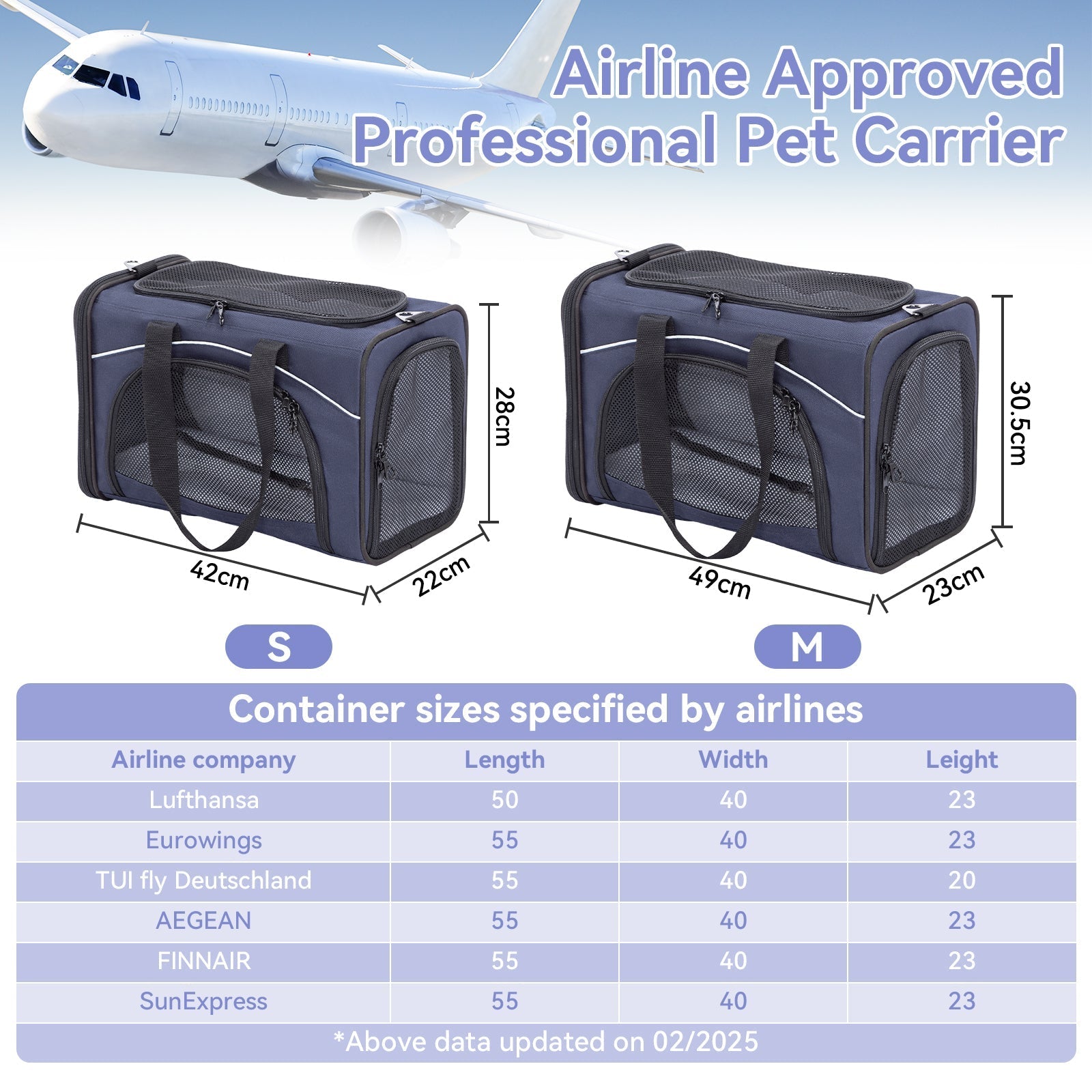 PETSFIT Two-Way Placement Dog Carrier Airline Approved Small Animals Carriers for Kittens