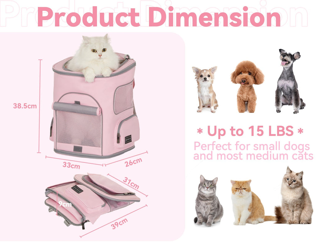 PETSFIT Pet Carrier Backpack with Fully Ventilated Collapsible | Pink
