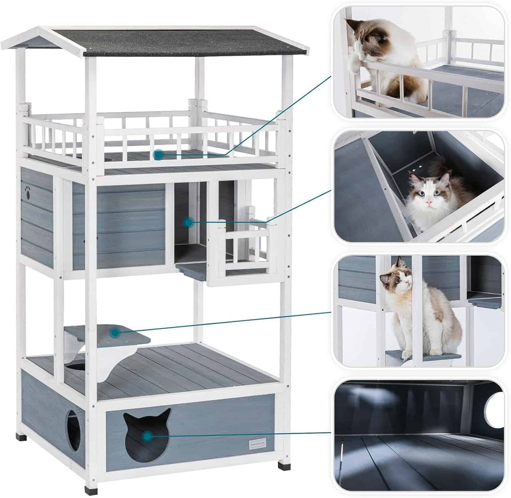 PETSFIT Outdoor Cat House Cat Tree Cat Condo Cat Shelter