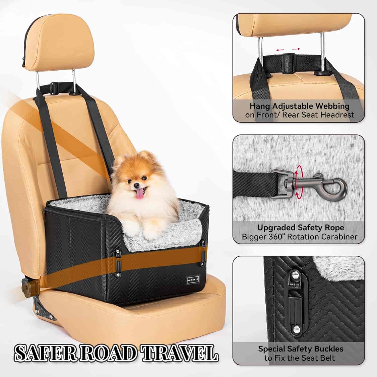PETSFIT Dog Booster Car Seat Waterproof PU Leather