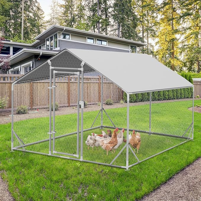 PETSFIT Large Metal Chicken Coop Walk-In with Anti-Rust Durable Steel  Hen House